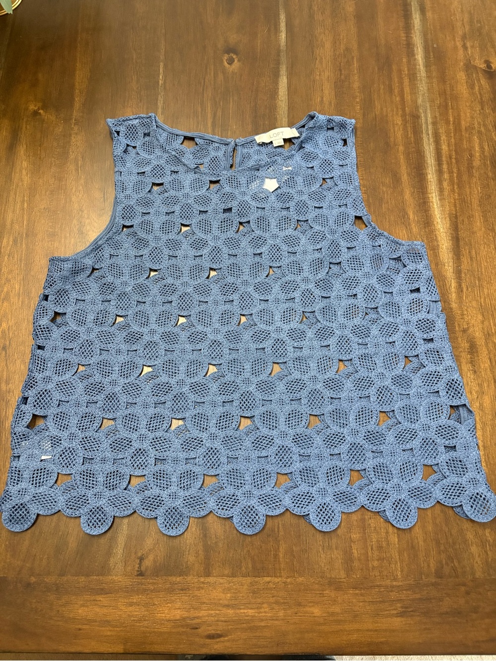 LOFT Dusty Blue Crochet Sleeveless Top